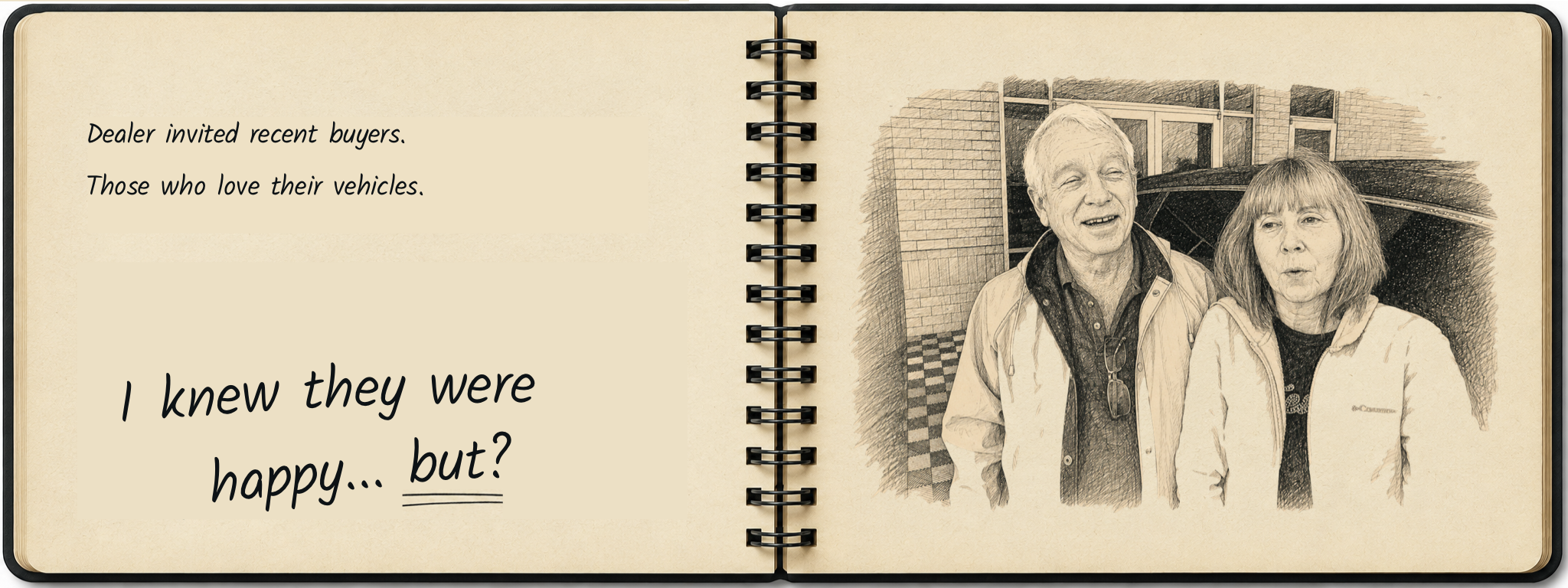Research Notebook spread 2: I knew they were happy… but?